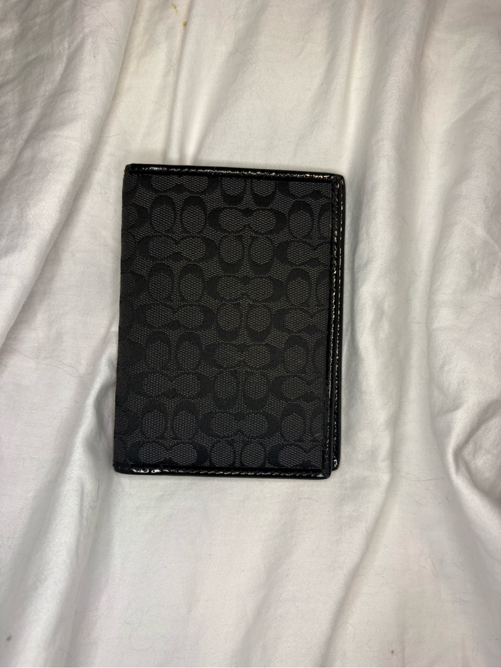 Y2K Coach Passport Holder, Black Jacquard Print, Leather Trim & Interior